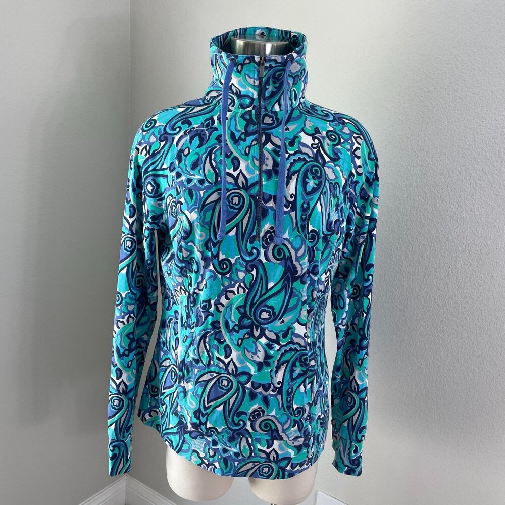 Coolibar Womens Medium Annette UPF 50+ 1/2 Zip Top Blue Paisley Outdoors Shirt